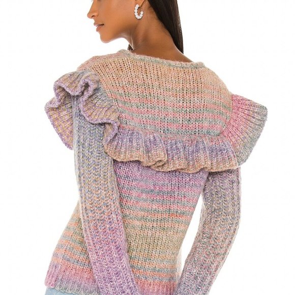 LoveShackFancy Yumi Rainbow Ruffle Sweater Pullover - Picture 3 of 13